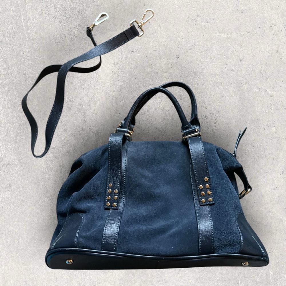 Monserat De Lucca Black Satchel with Gold Hardware